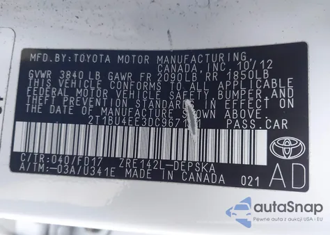 2013 Toyota Corolla S z USA, uszkodzony, nr VIN 2T1BU4EE3DC967111